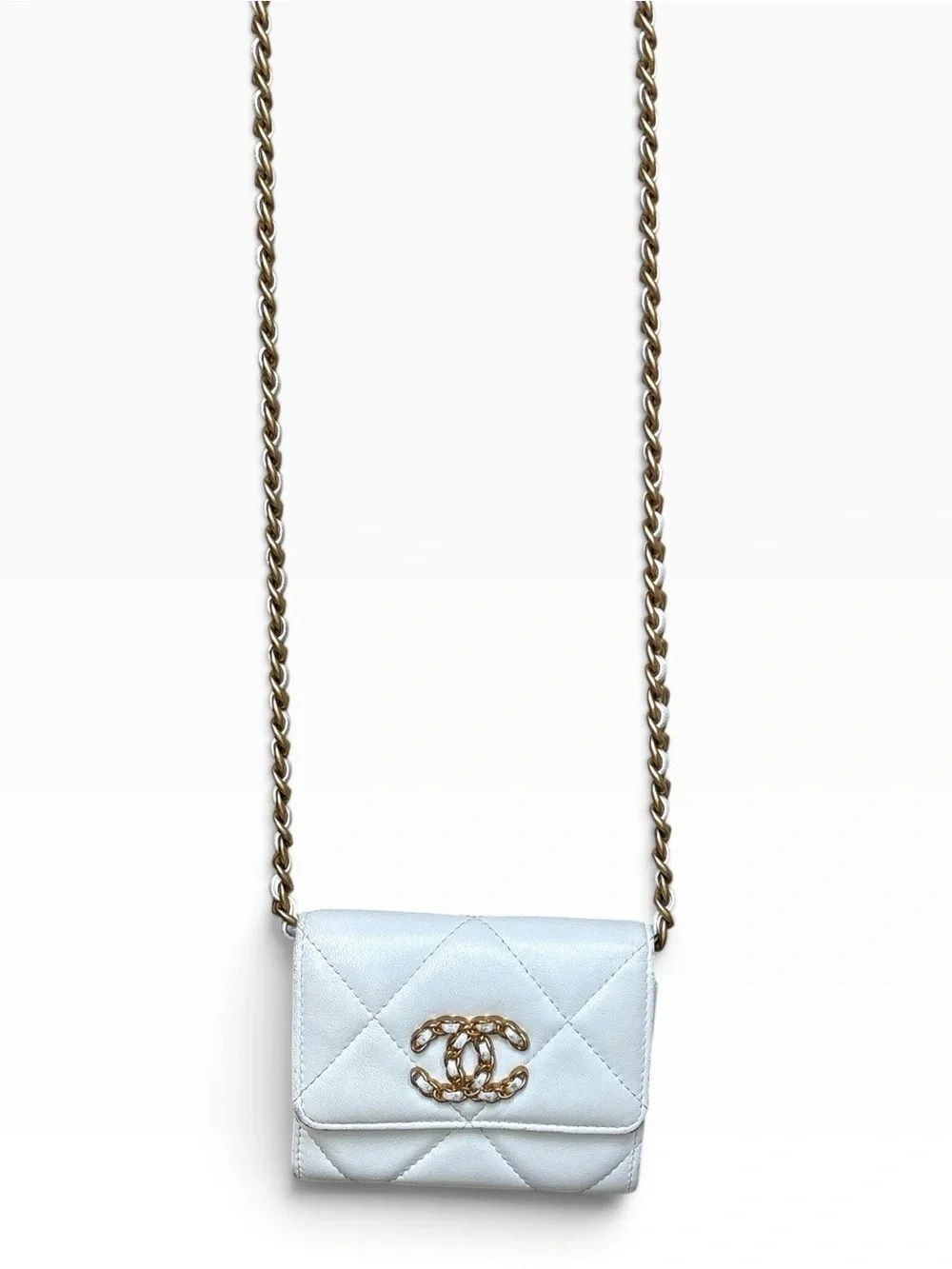 CHANEL 19 O-Coin Purse White Chain Crossbody